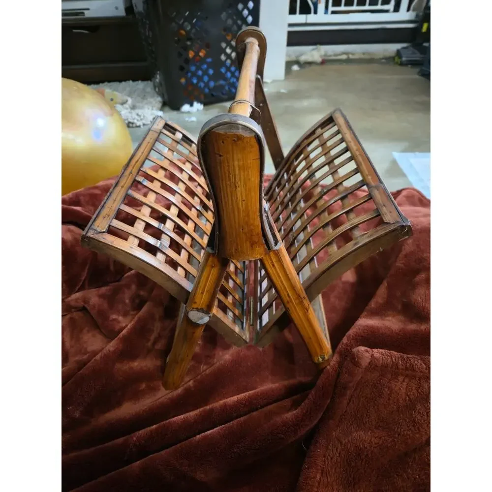 Vintage Bamboo Folding Magazine Rack Bentwood Rattan Boho MCM Hollywood Regency
